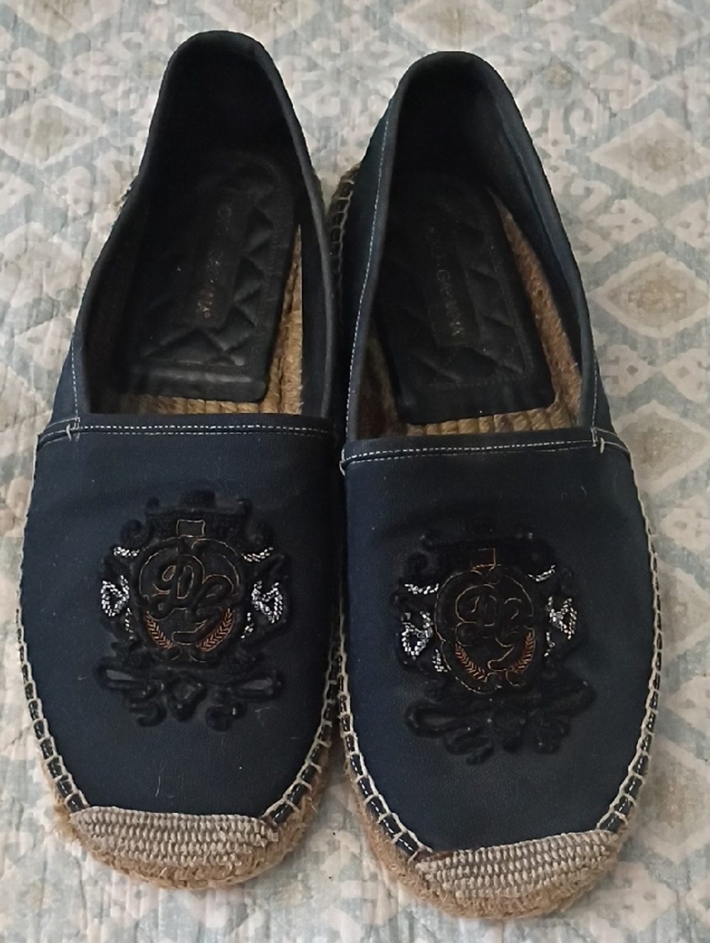 Dolce & Gabbana Navy Embroidered Espadrille Slip-Ons